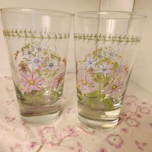 Vintage 80s Cottagecore Painted Glasses